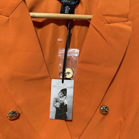 Sincerely Jules Orange Blazer Jacket NWT Women's L Double‎ Breasted Gold Buttons - Picture 7 of 11